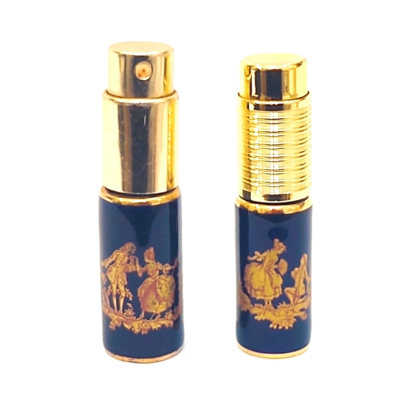 Pair of Vintage Limoges Cobalt Blue and Gold Perfume Purse Atomizers